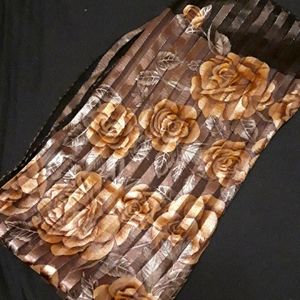 Large silky brown stripped scarf with tan roses